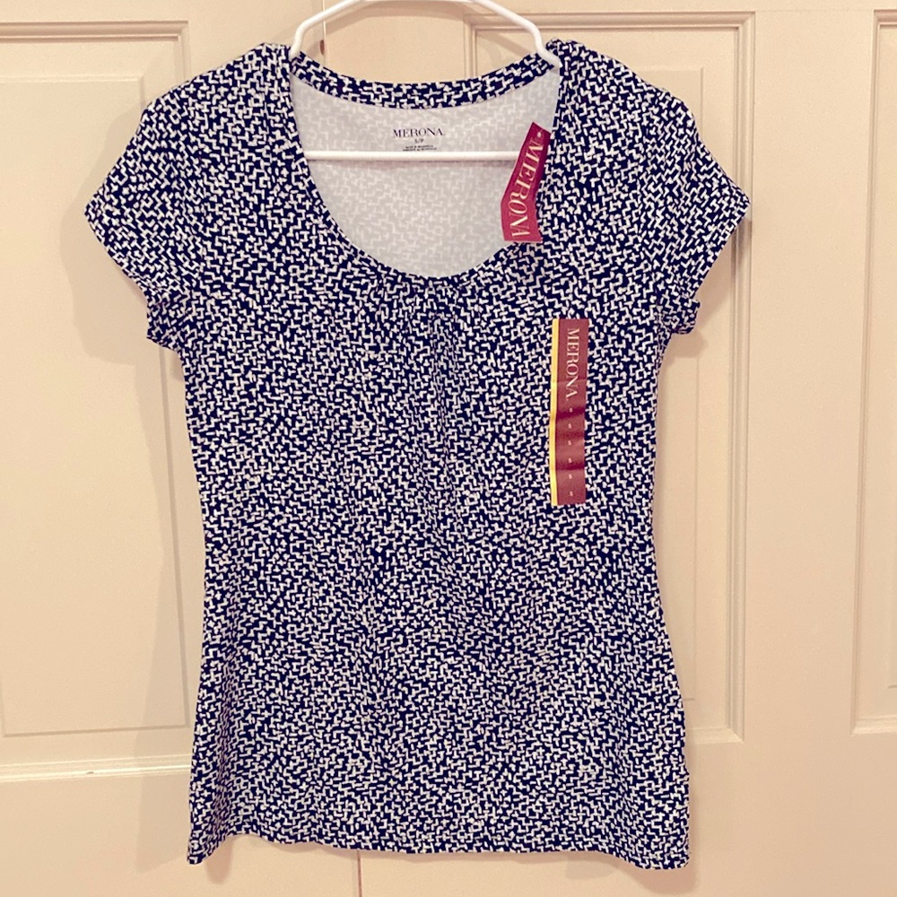 NWT Merona Black and White Scoop Neck Tee, size S